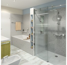 Badrum med badkar, dusch, bidé och tvättställ