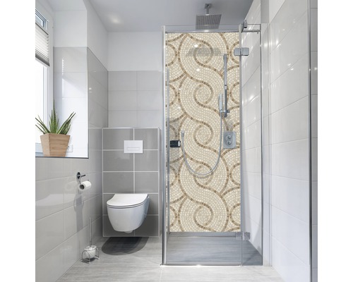 Dekorplast badrum MYSPOTTI Fresh Marble Stone Mosaik 210x100 cm Modernt badrum med dusch, toalett och fönster