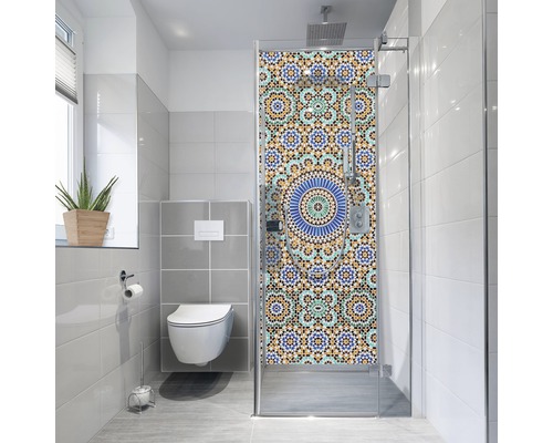 Dekorplast badrum MYSPOTTI Fresh Jill 210x100 cm Badrum med dusch och mosaikmönster på duschväggen
