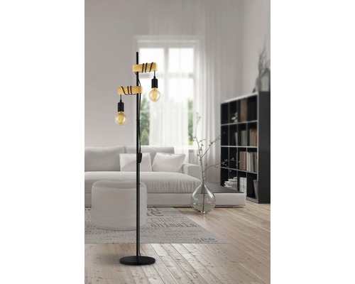 Golvlampa EGLO Townshend 2-lågig svart/trä H 1665mm Golvlampa EGLO Townshend 2-lågig svart/trä H 1665mm
