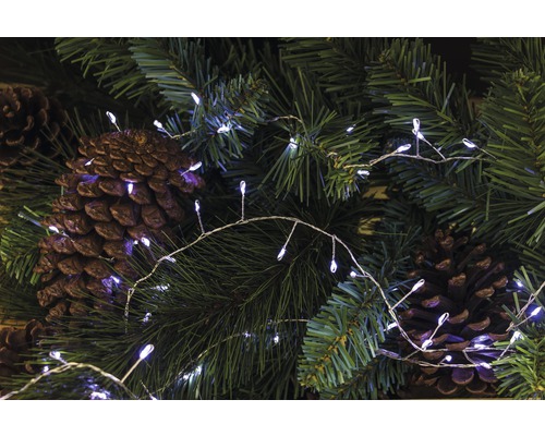 Ljusslinga LAFIORA 100 kallvita LED batteridriven 6h timer 8 olika funktioner Ljusslinga med kottar och grangrönska