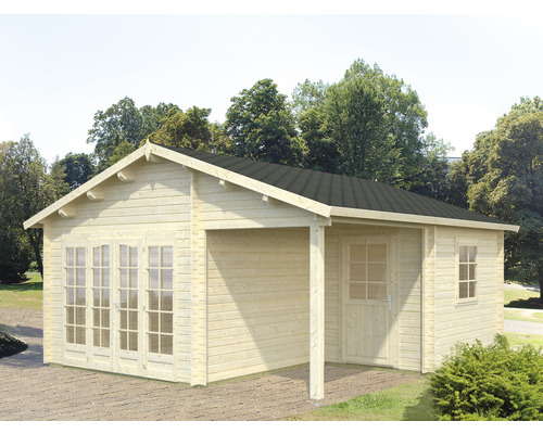 Attefallshus PALMAKO Irene inkl. golv 28,05m² (21,9+5,2m²) 510x550cm obehandlad Trädgårdshus i trä med tak, fönster och dörrar
