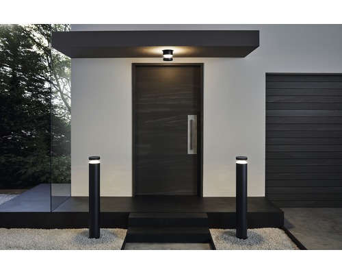 Entré med ytterdörr, utomhusbelysning och modern design