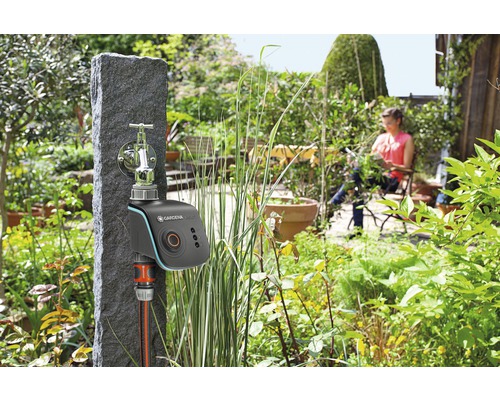 Gardena bevattningskontroll på kranen i trädgården