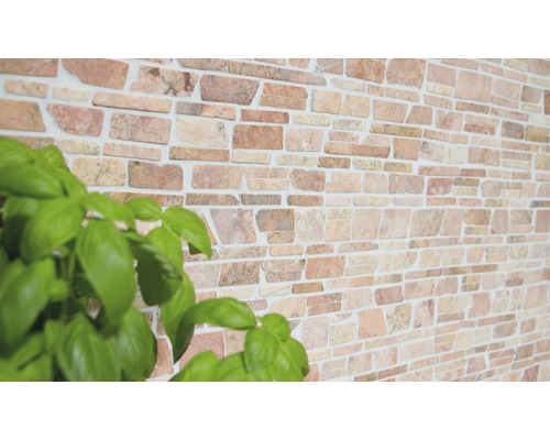 Väggdekoration med stenimitation och växt