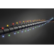 Ljusslinga med färgade glödlampor på svart kabel