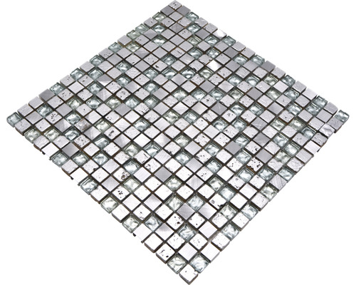 Mosaikplatta av glas och metall