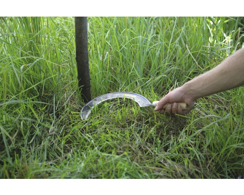 Lies med trähandtag skär gräs