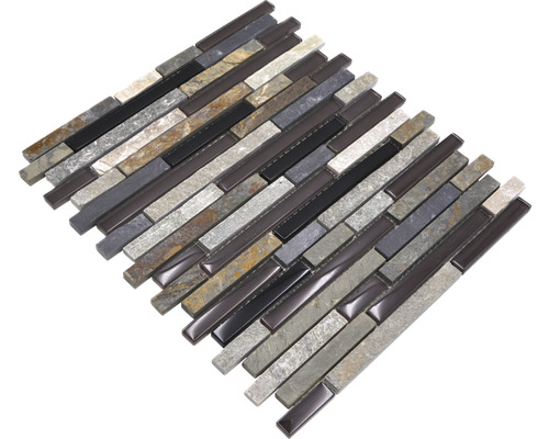 Mosaikplatta med sten- och glaselement