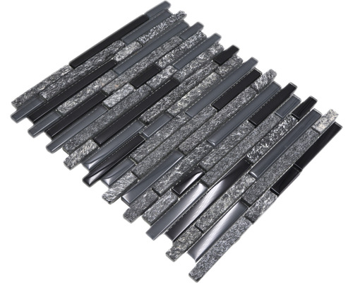 Mosaikmatta med smala stenar och glas