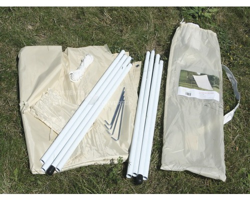 Partytält med stänger, rep, pinnar och bärväska