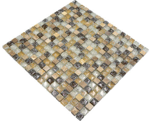 Fyrkantig mosaikplatta av sten och glas
