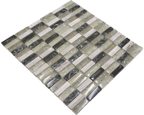 Mosaikmatta med rektangulära glas- och naturstensplattor