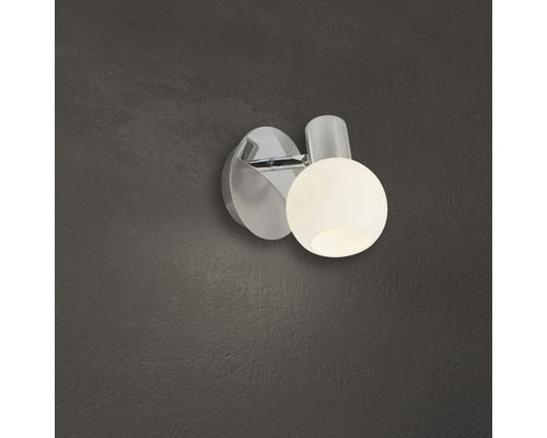 Vägglampa med rund, vit lampa av metall