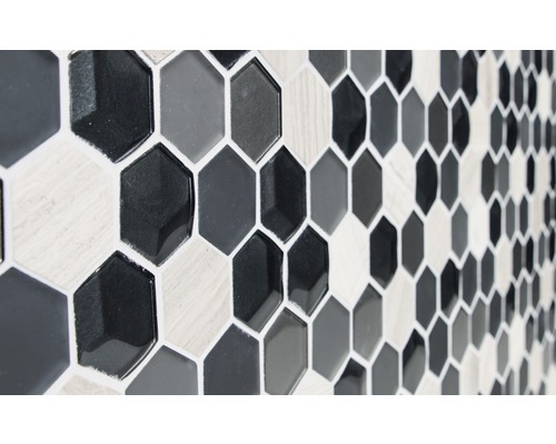 Närbild av mosaikplattor i sexkantig form