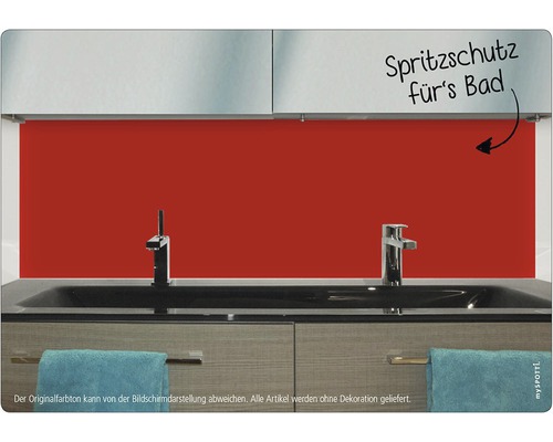 Badrumshandfat med rött stänkskydd