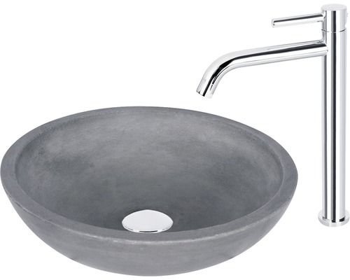 Tvättställ i betong med kromarmatur