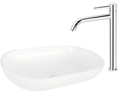 Tvättställ av keramik med hög kran