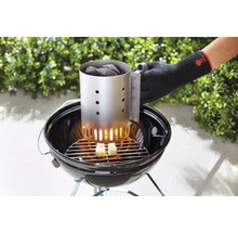 Grill med skorstenständare, grillkol och värmebeständig handske