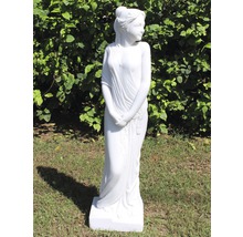 Vit kvinnostatue för trädgården