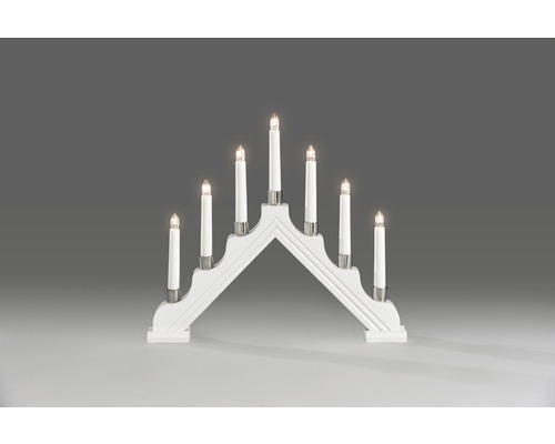 Adventsljusstake KONSTSMIDE trä vit 7 elljus Adventsljusstake med sju elektriska ljus