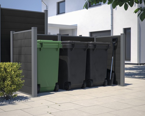 Soptunna av plast med tre soptunnor och skyffel