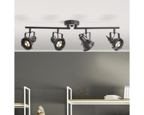 Taklampa med fyra spotlights i industriell design