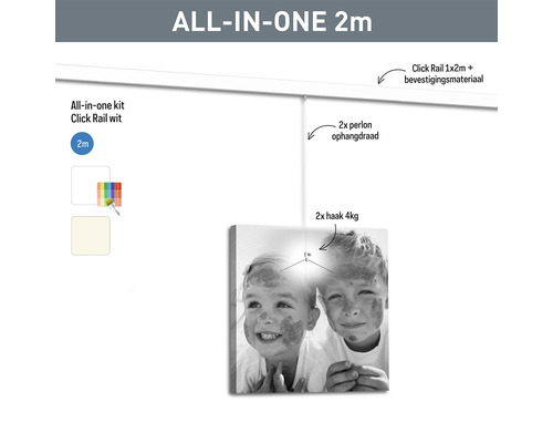 Allt-i-ett-set, vit Click Rail, två meter