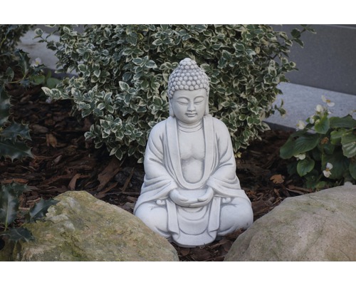 Trädgårdsfigur Buddha XXIII sittande betong 20x34x15cm vit