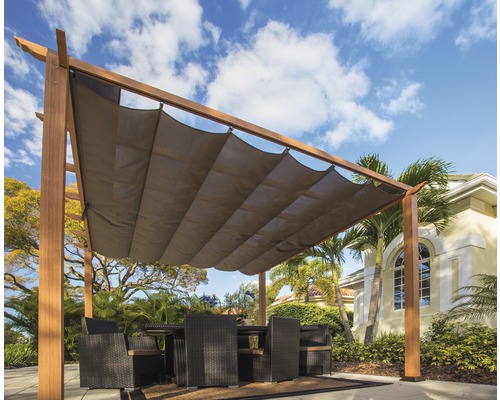 Aluminiumpergola PARAGON Outdoor Florida 12m² med ställbart solsegel 320x320cm träutseende