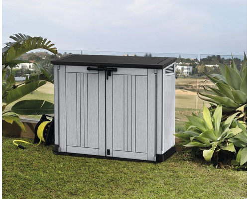 Trädgårdsskåp i plast med dubbeldörr för utomhusförvaring