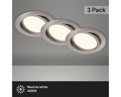 Downlight BRILONER LED 3x9W 3x800lm 4000K neutralvit Ø 140/122mm 230V IP23 matt nickel 3 styck