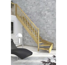 Trätrappa med räcke i ett modernt vardagsrum