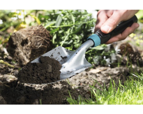 Trädgårdsspade med jord