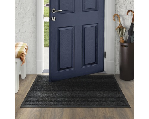 Entré med dörrmatta, dörr och garderob