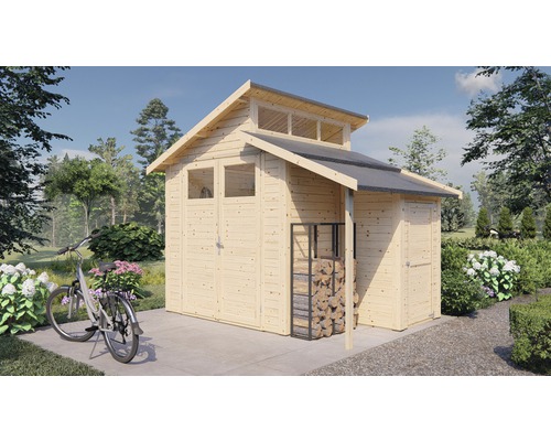 Trädgårdsskjul KONSTA Studio Set 2 med golv och extra förråd 5,85m² 290x202cm natur