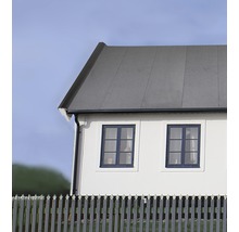 Hus med platt tak och trästaket