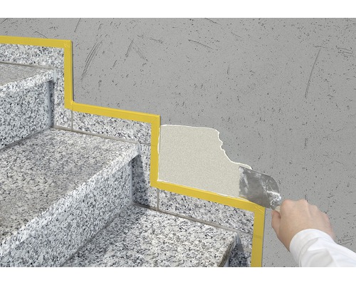 Reparation av trappsteg i sten med spackel