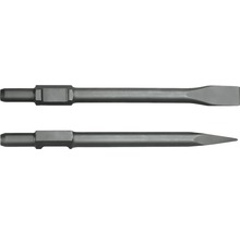 Två mejseltillsatser, en platt, en spetsig, för en rivningshammare