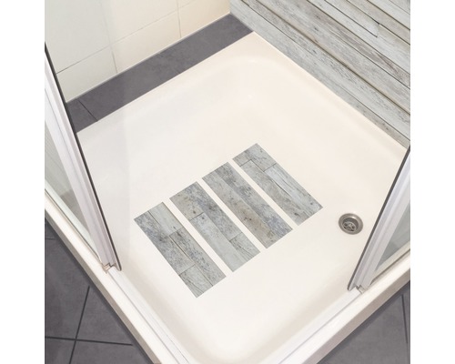 Dusch med duschkarsinlägg i träoptik