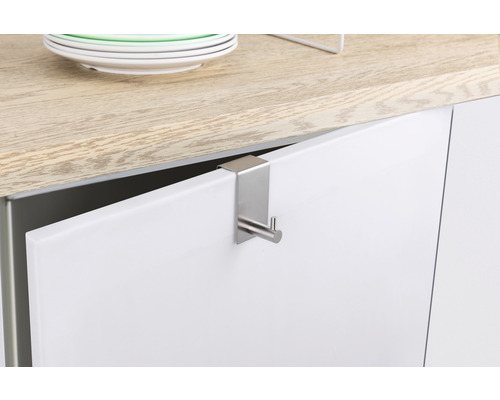 Klädkrok i rostfritt stål för montering på en skåpdörr