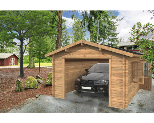 Garage PALMAKO Roger inkl. dörr & fönster utan port 21,7m² (19m²) 360x550cm doppimpregnerad brun