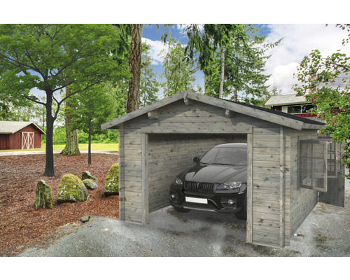 Garage PALMAKO Roger inkl. dörr & fönster utan port 21,7m² (19m²) 360x550cm doppimpregnerad ljusgrå