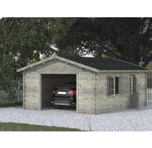 Garage PALMAKO Roger inkl. dörr & fönster utan port 26,8m² (23,9m²) 450x550cm doppimpregnerad ljusgrå-thumb-0