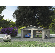 Dubbelgarage PALMAKO Roger inkl. dörr & fönster utan port 31,5m² (28,4m²) 575x510cm doppimpregnerad ljusgrå