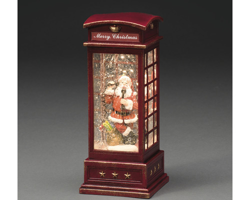 Lykta KONSTSMIDE LED telefonkiosk 25cm röd varmvit vattenfylld timer batteridriven Dekorativt julhus med jultomten i telefonen och texten God Jul