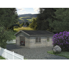 Garage PALMAKO Roger inkl. dörr & fönster utan port 31,4m² (27,7m²) 540x540cm doppimpregnerad ljusgrå