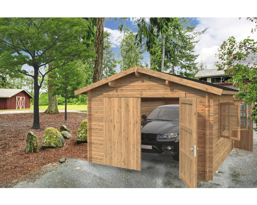 Garage PALMAKO Roger inkl. dörr, fönster, träport 21,7m² (19m²) 360x550cm doppimpregnerad brun