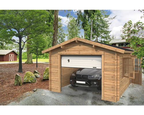 Garage PALMAKO Roger inkl. dörr, fönster, sektionsport 21,7m² (19m²) 360x550cm doppimpregnerad brun