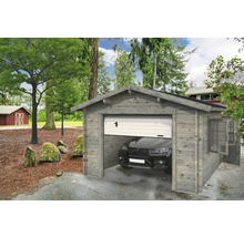 Garage PALMAKO Roger inkl. dörr, fönster, sektionsport 21,7m² (19m²) 360x550cm doppimpregnerad ljusgrå